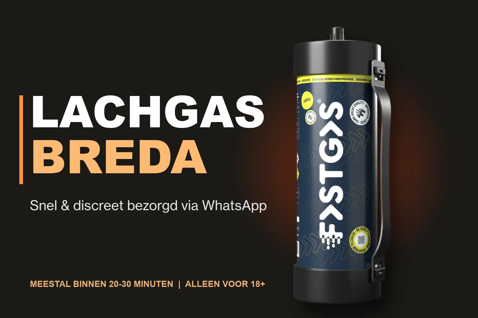 Lachgas Breda: lachgastank snel en discreet bezorgd via WhatsApp
